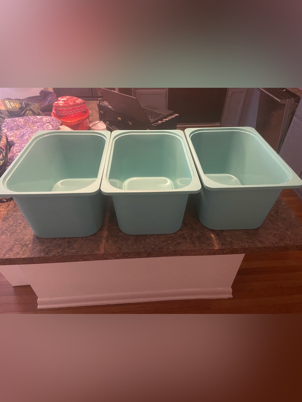 Set of 3 turquoise colored Storage Bins